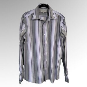 Ted Baker London Button Down Long Sleeve Gray Purple Stripe Portugal Sz 4